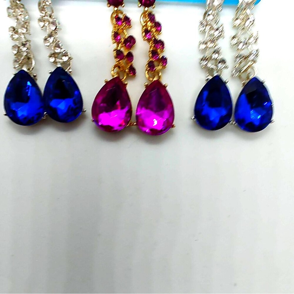Blue & Purple Dangle Formal Earrings - 3 pairs